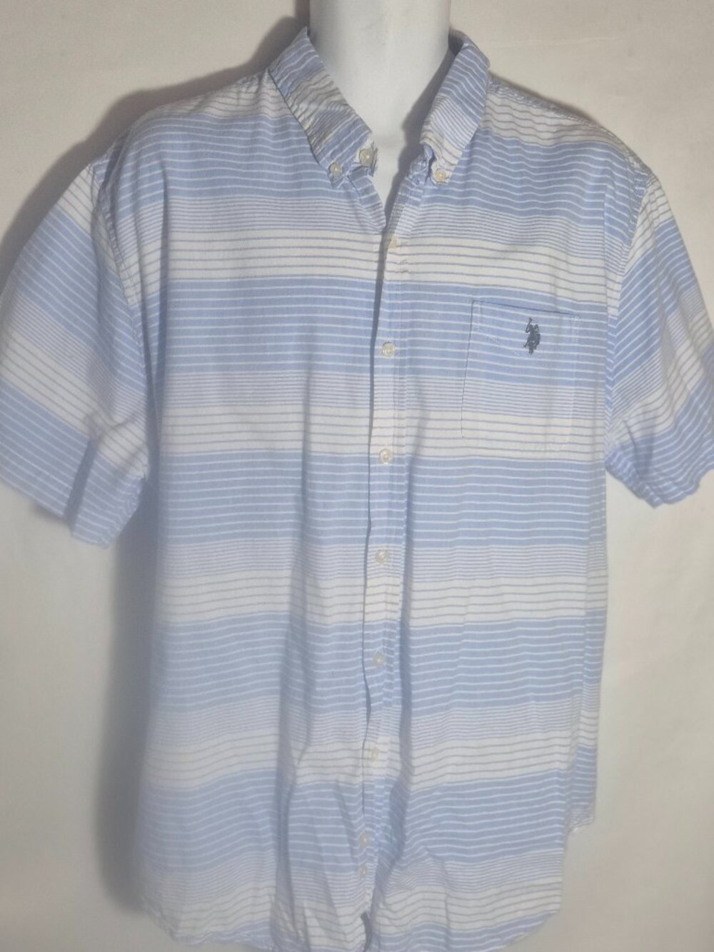 U.S. Polo Assn. button front shirt, blue and white stripes, 100% Cotton, XXL